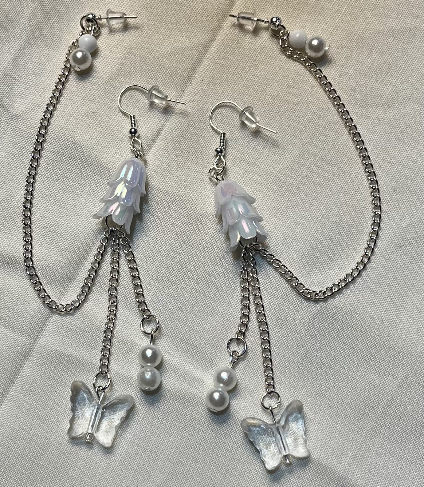 WhiteFlowerChainHookPost_Earrings